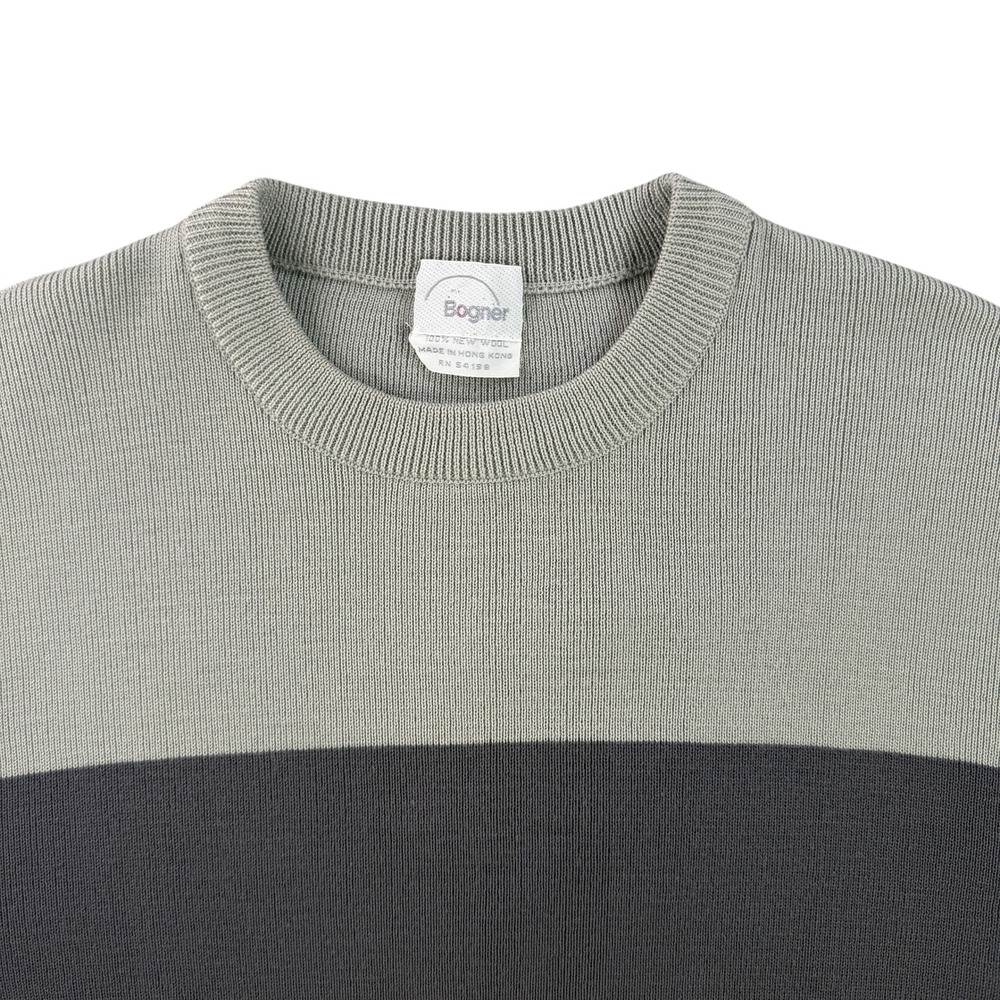 Vintage Bogner‎ Wool Ski Sweater Mens Med Colorblock Crewneck Grey Black 70s 80s